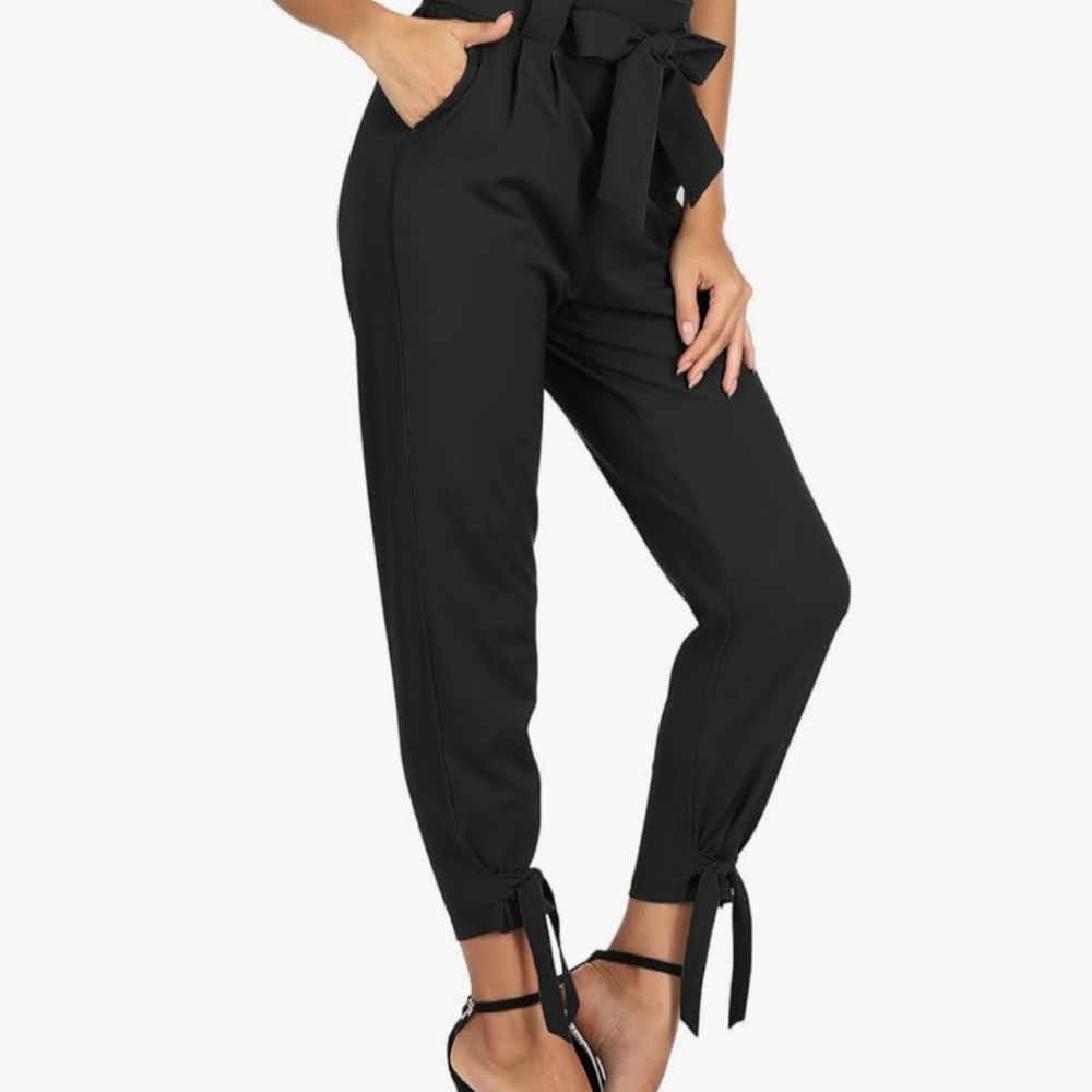 Elegant Black Tie-Waist Cropped Pants